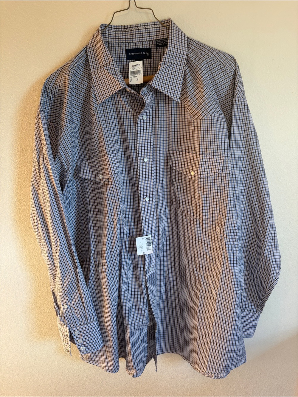 Panhandle Slim Blue and White Plaid Western Button-Down Shirt